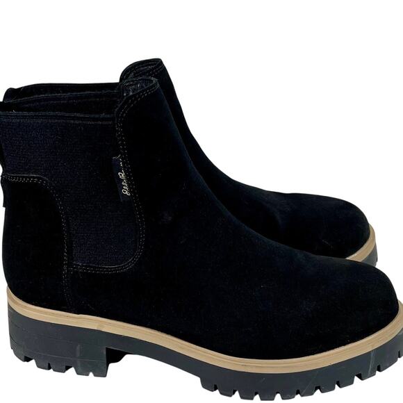 Eddie Bauer Bellingham Chelsea Boot Black Suede Waterproof Tan Lug Sole Women 10 - Picture 4 of 11